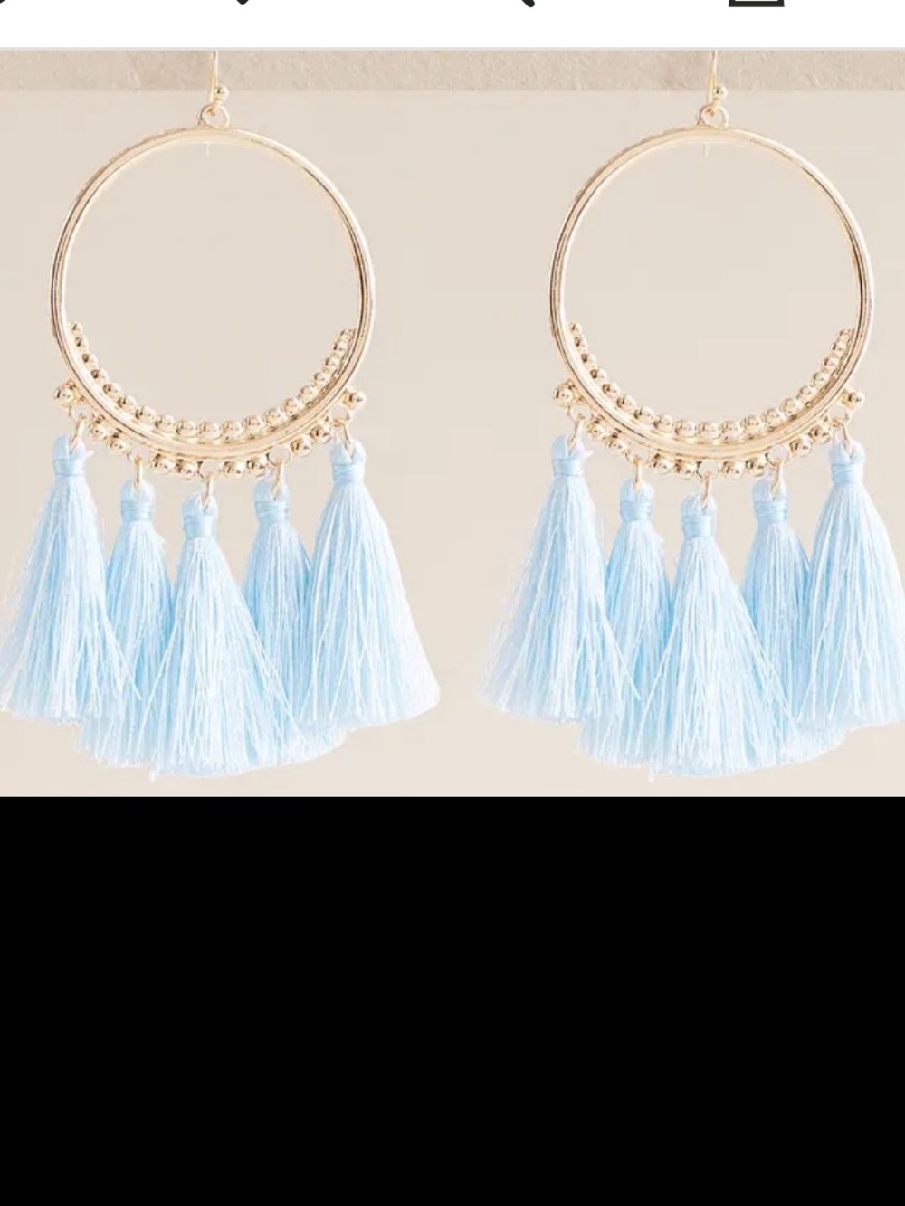 Buckle Light Blue Tassel Hoop Earrings with Gold Bead Hoops